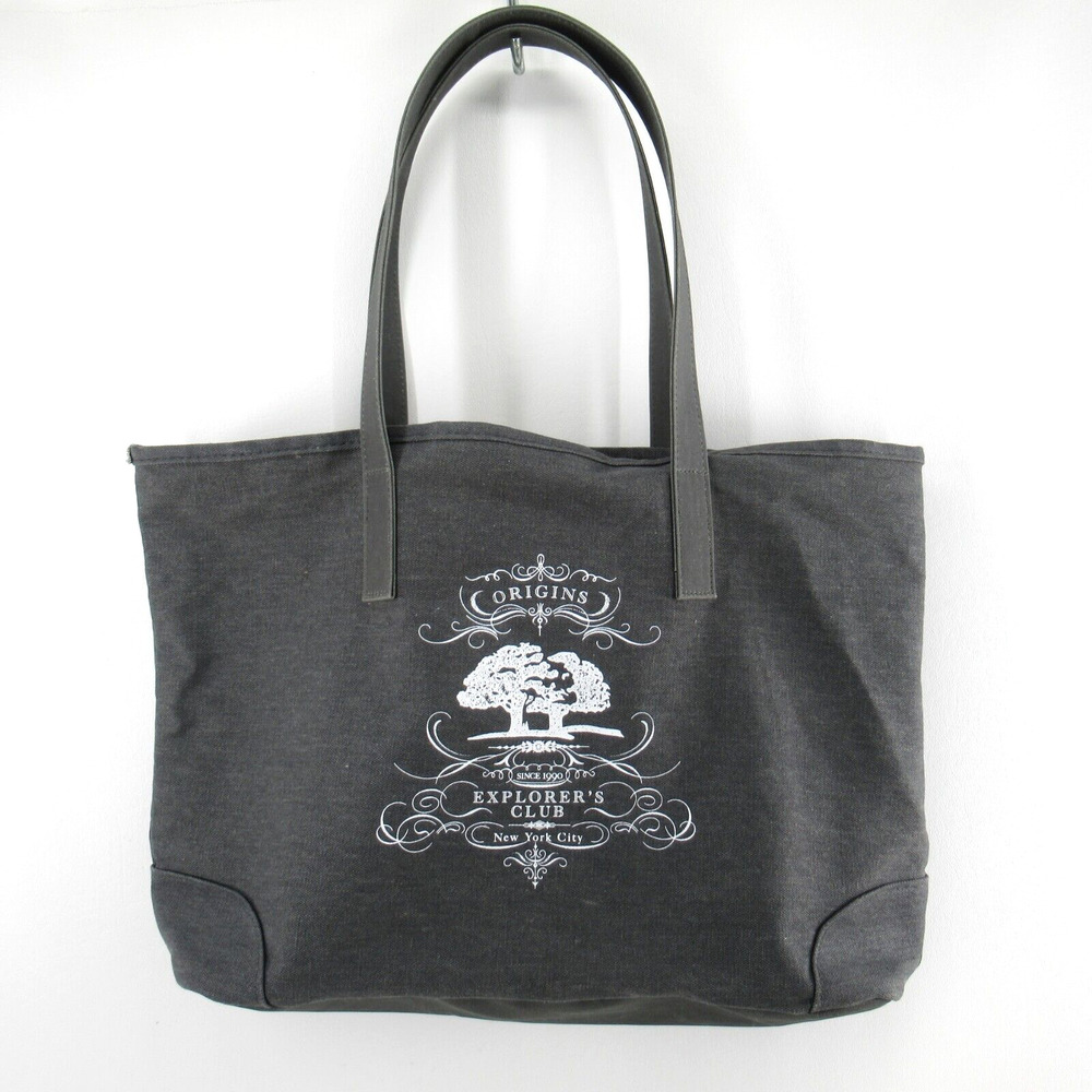 Origins Handbag Women Charcoal Gray Cotton Tote Double Handle Purse Shoulder Bag